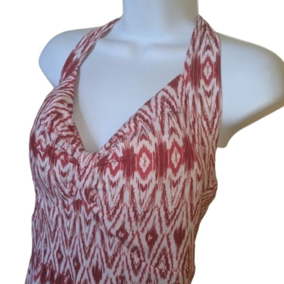 ---  Red White Maxi Length Halter Beach  Dress Size Medium - Picture 5 of 5